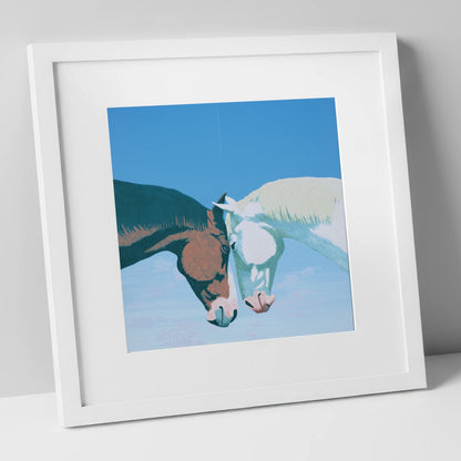 Quiet Companionship horse portrait art print in white frame