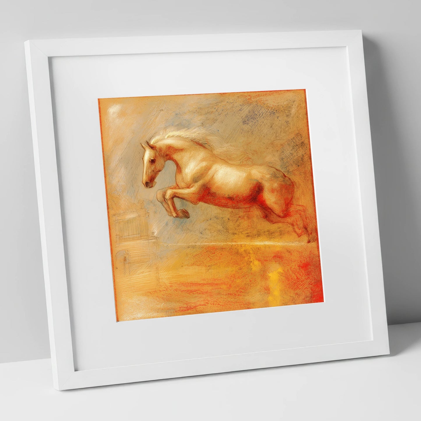 Ethereal Flight show jumping horse art print in white frame