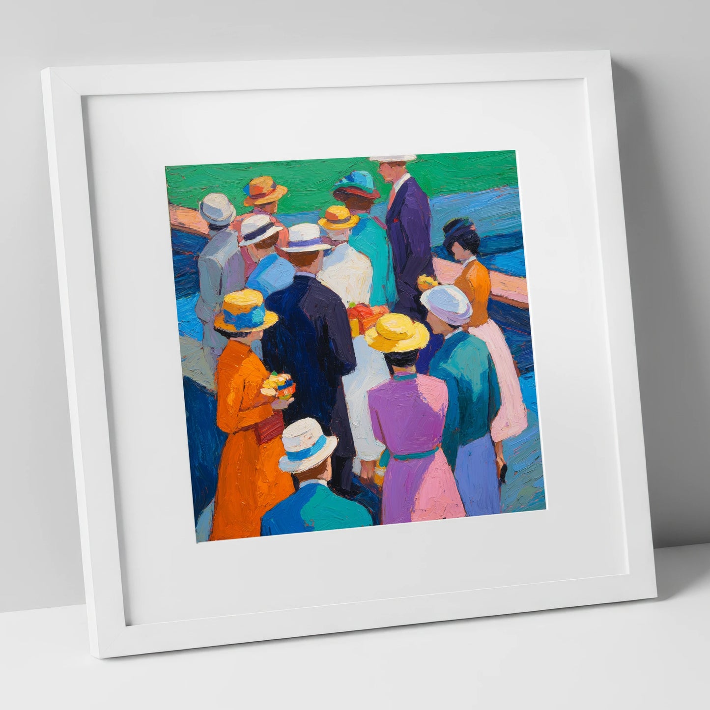 Colours of the Enclosure racing horse art print in white frame