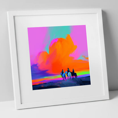 Electric Frontier Skies horse landscape art print in white frame