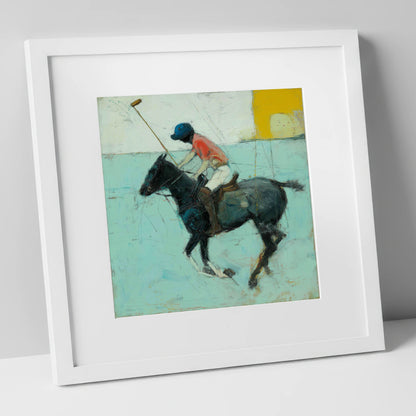 The Forward Swing polo horse art print in white frame