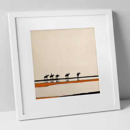 The Long Hack Home horse landscape art print in white frame