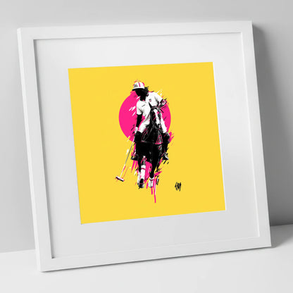 The Vibrant Chukka polo horse art print in white frame