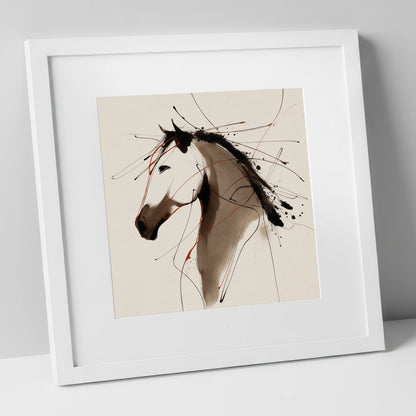 Dynamic Sepia Profile horse portrait art print in white frame