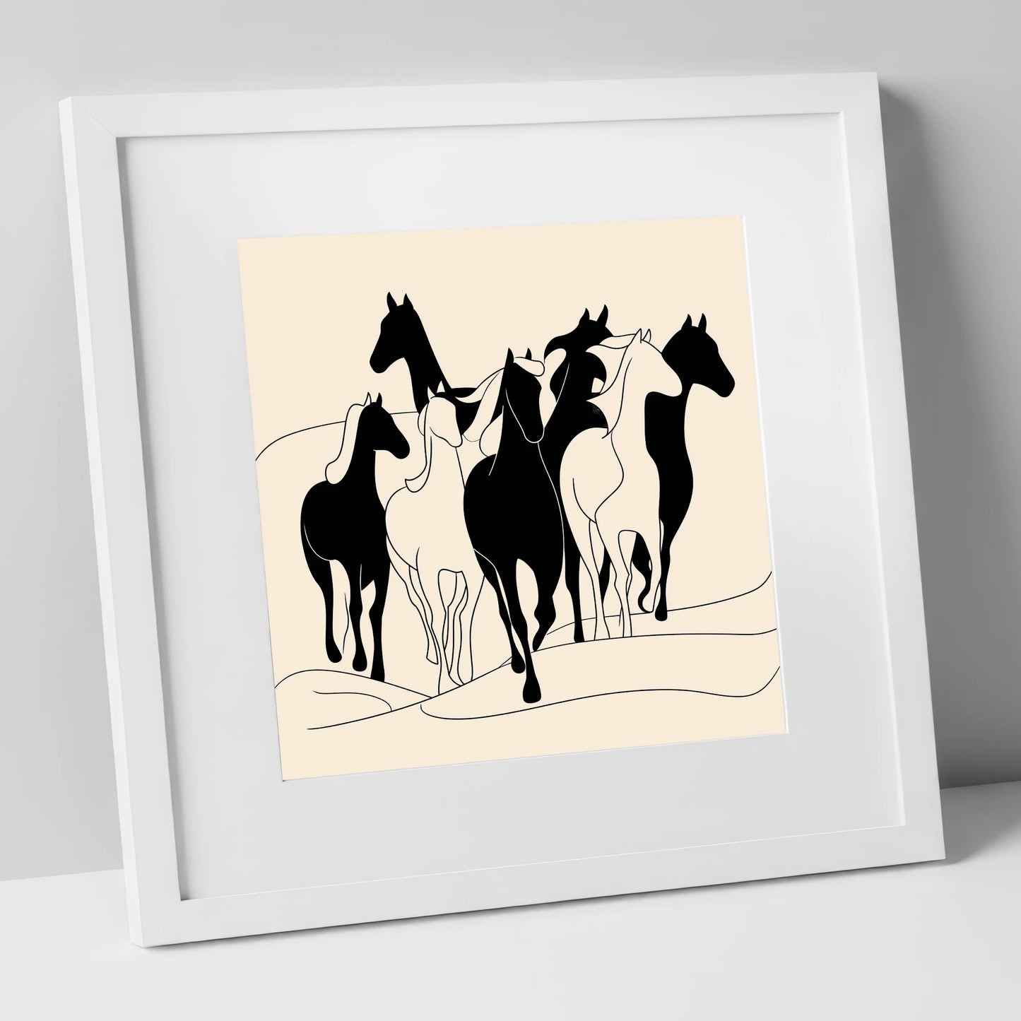 Fluid Herd Harmony wild horses art print in white frame