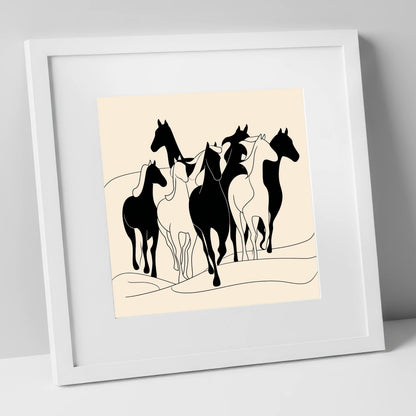 Fluid Herd Harmony wild horses art print in white frame