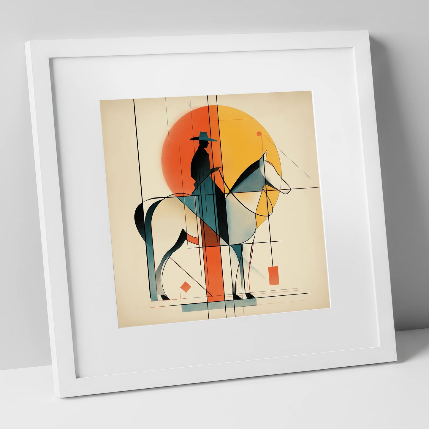 Structured Western Horizon western horse art print in white frame
