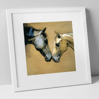A Gentle Meeting horse portrait art print in white frame