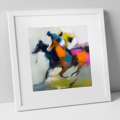 Velocity in Colour racing horse art print in white frame