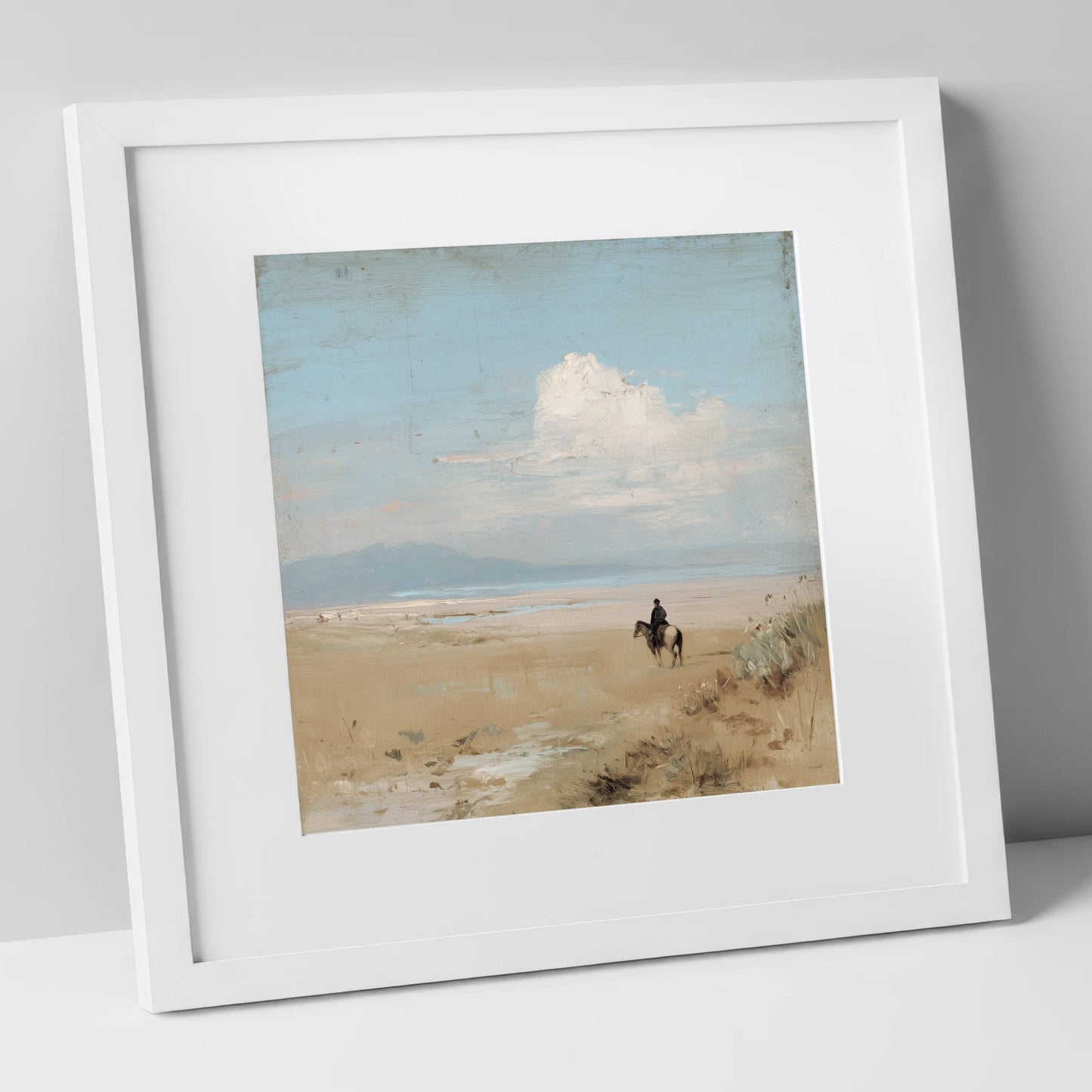 The Quiet Horizon horse landscape art print in white frame