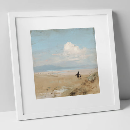 The Quiet Horizon horse landscape art print in white frame
