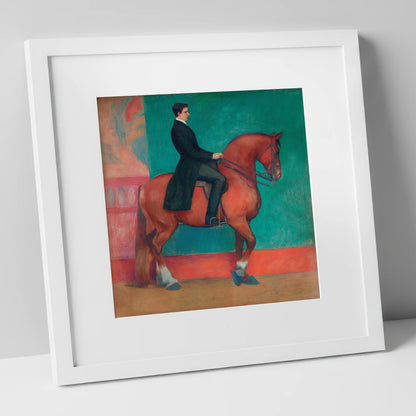 Collected Chestnut in Emerald dressage horse art print in white frame