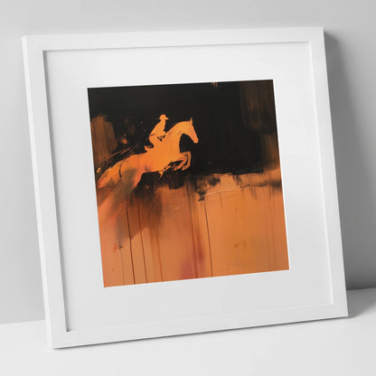 The Amber Leap show jumping horse art print in white frame