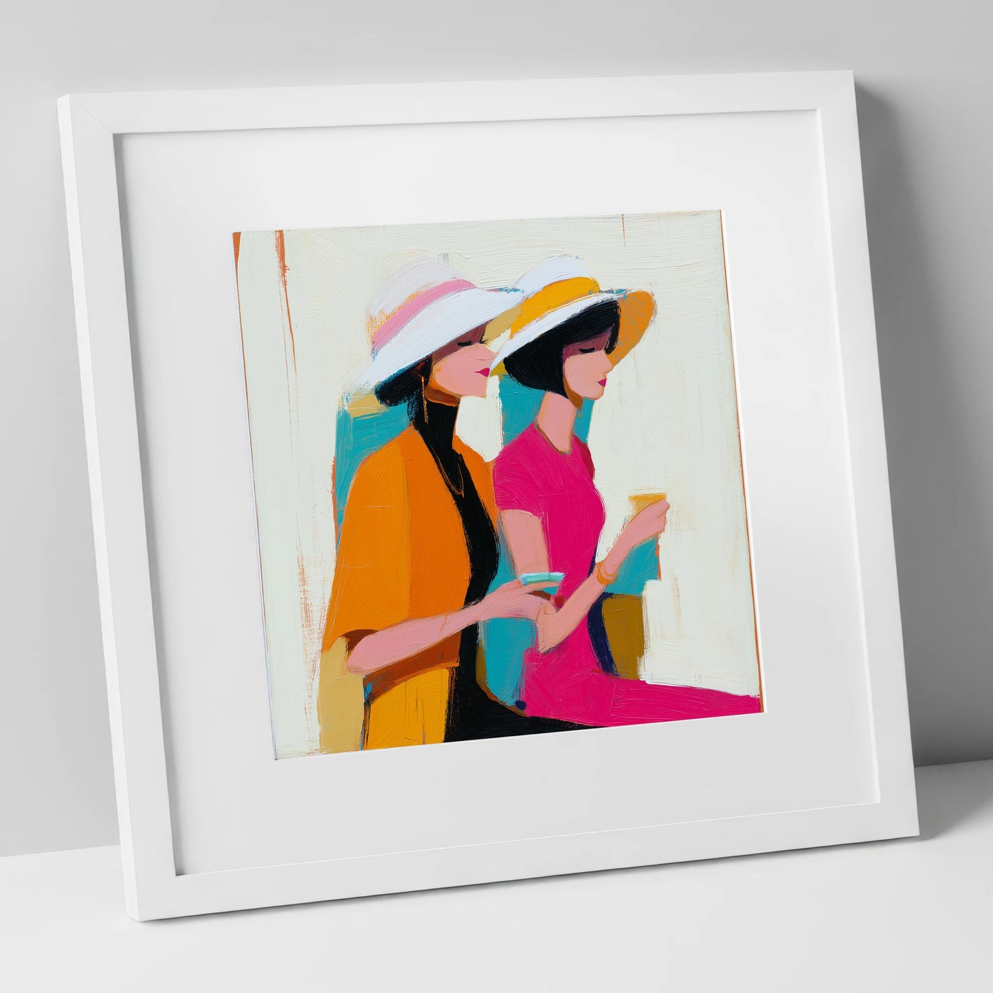 Trackside Glamour racing horse art print in white frame
