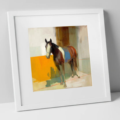Bold Stable Geometry horse stable art print in white frame