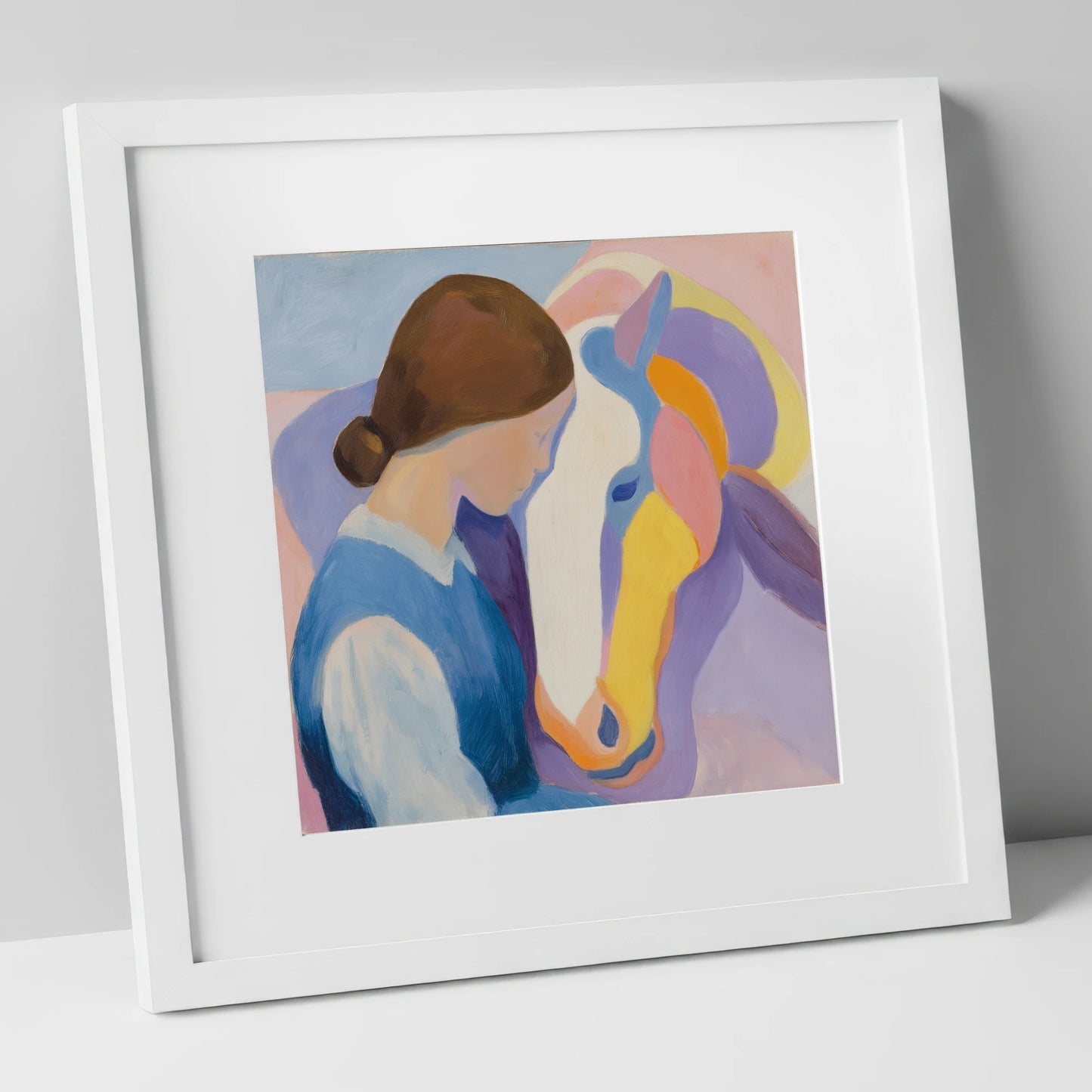 The Quiet Bond horse & rider art print in white frame