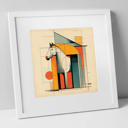 Structural Harmony horse stable art print in white frame