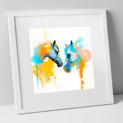 Spirited Bond horse portrait art print in white frame