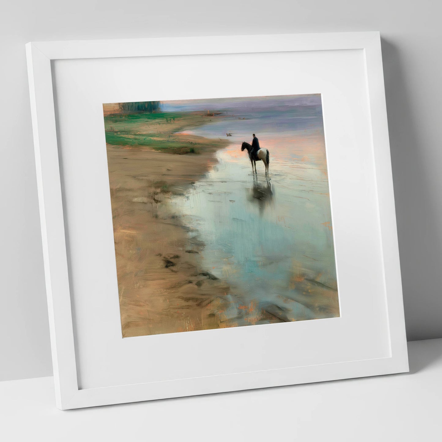 Tide Line Reflections horse landscape art print in white frame