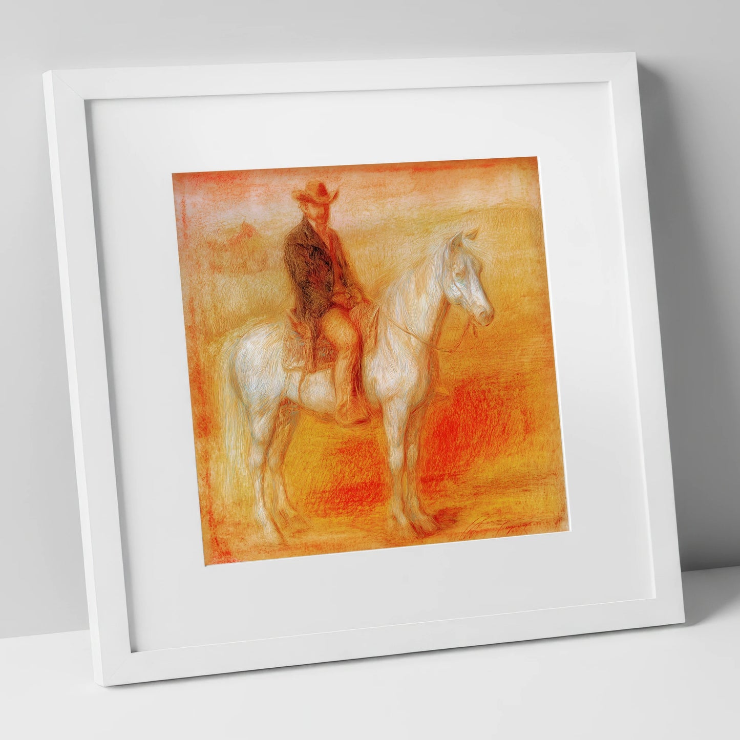 Sunbaked Western Silence western horse art print in white frame