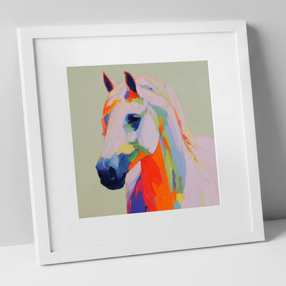 Vivid Equine Profile horse breed art print in white frame