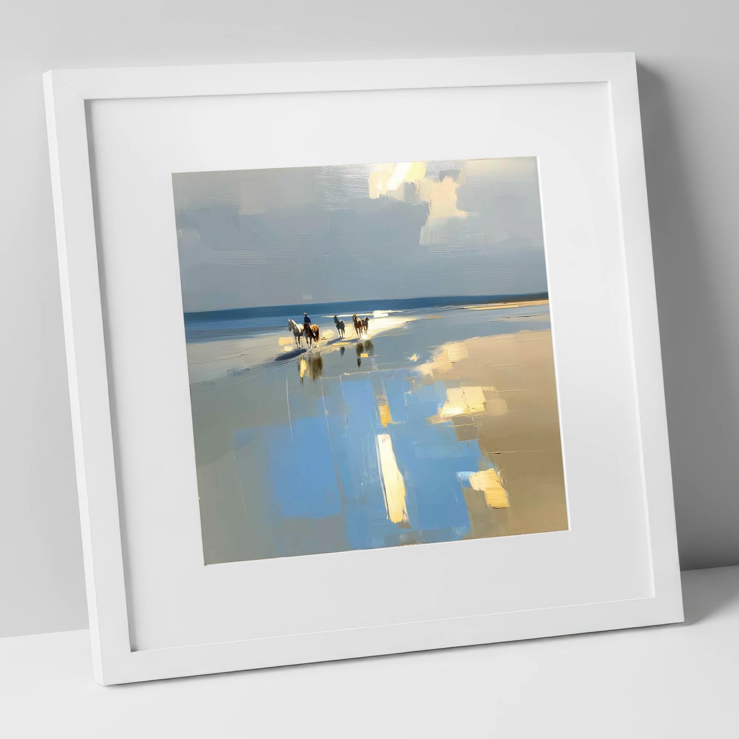 Coastal Hack Reflections horse landscape art print in white frame