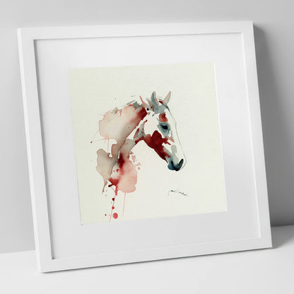 Crimson Spirit horse breed art print in white frame