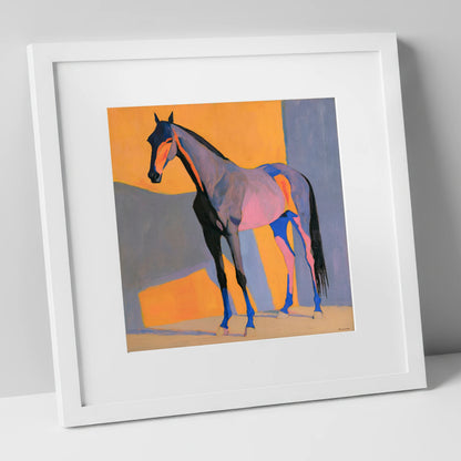 Vibrant Colour Block Horse horse breed art print in white frame