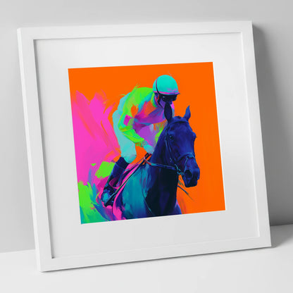 Velocity in Colour racing horse art print in white frame