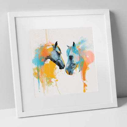 Spirited Bond horse portrait art print in white frame