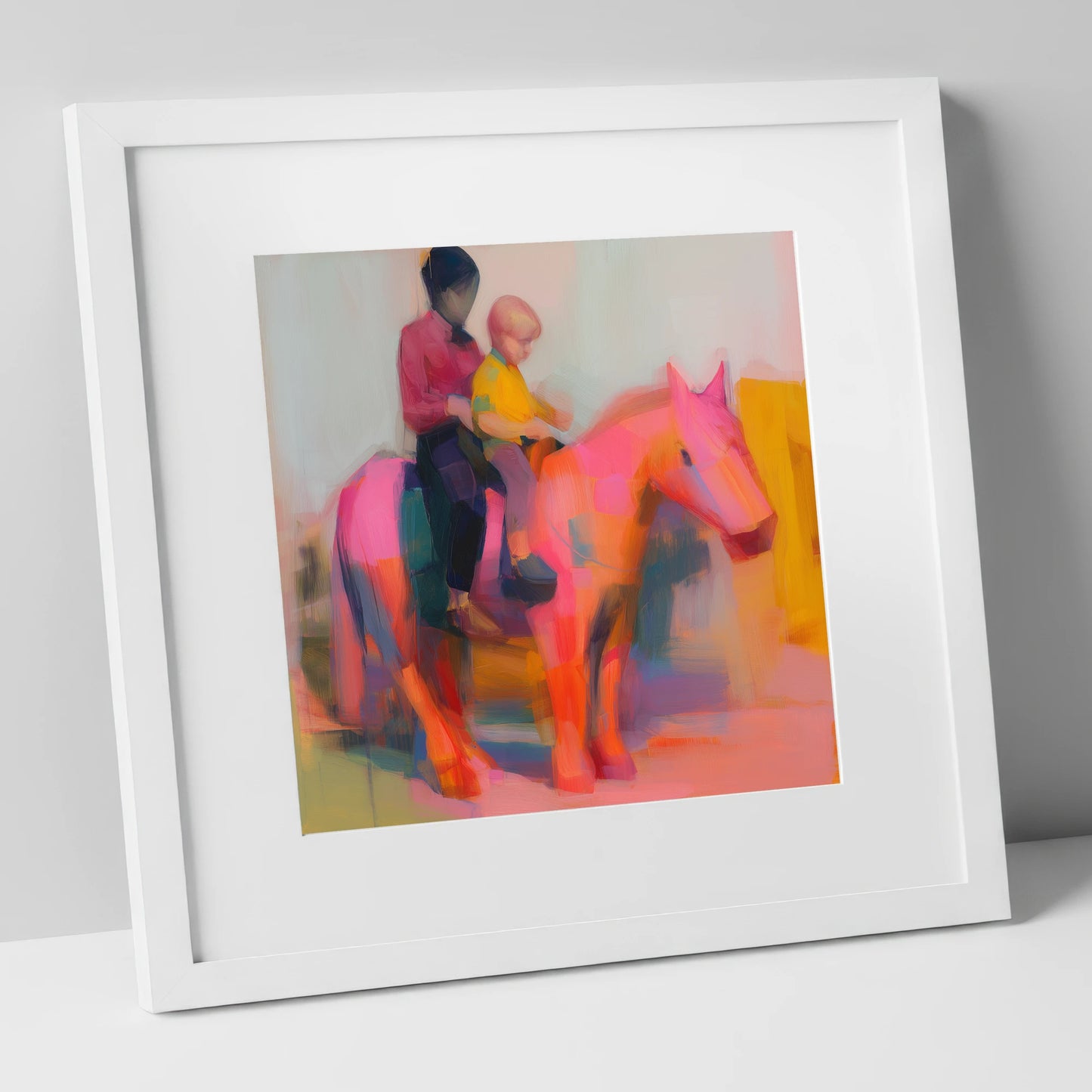 The Radiant Ride horse & rider art print in white frame