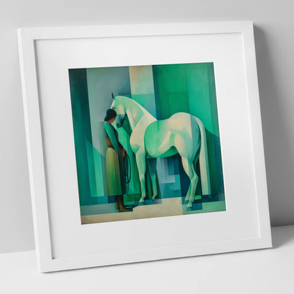 Emerald Equine Harmony horse & rider art print in white frame