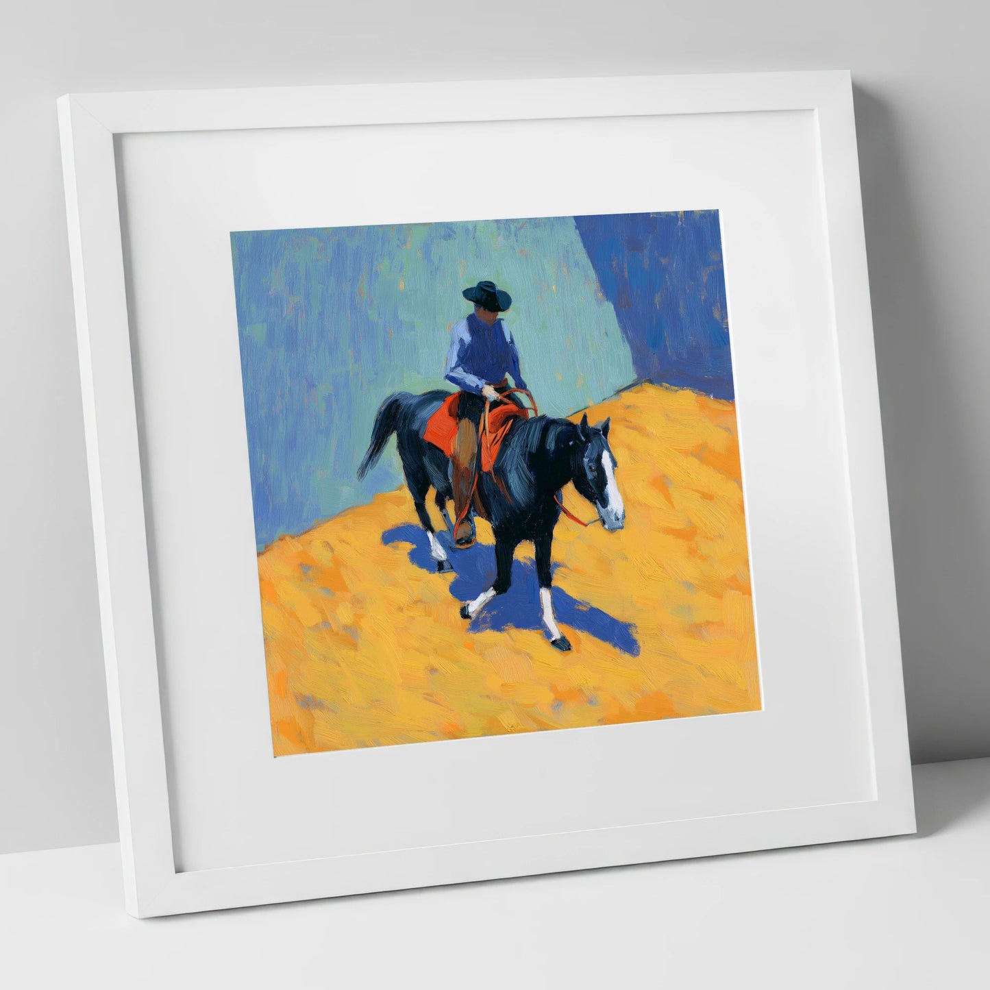 High Noon Arena western horse art print in white frame