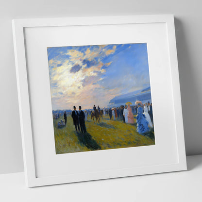 Society at the Races racing horse art print in white frame