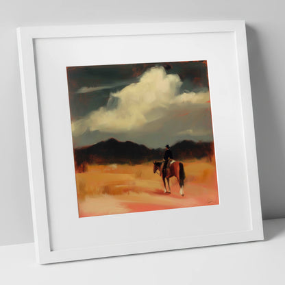 Distant Horizons western horse art print in white frame