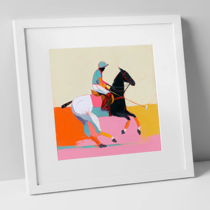 Vivid High Goal polo horse art print in white frame