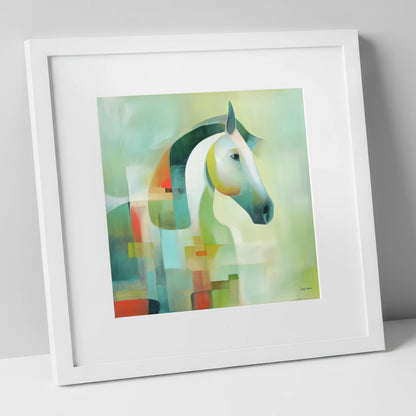Modern Abstract Profile horse breed art print in white frame