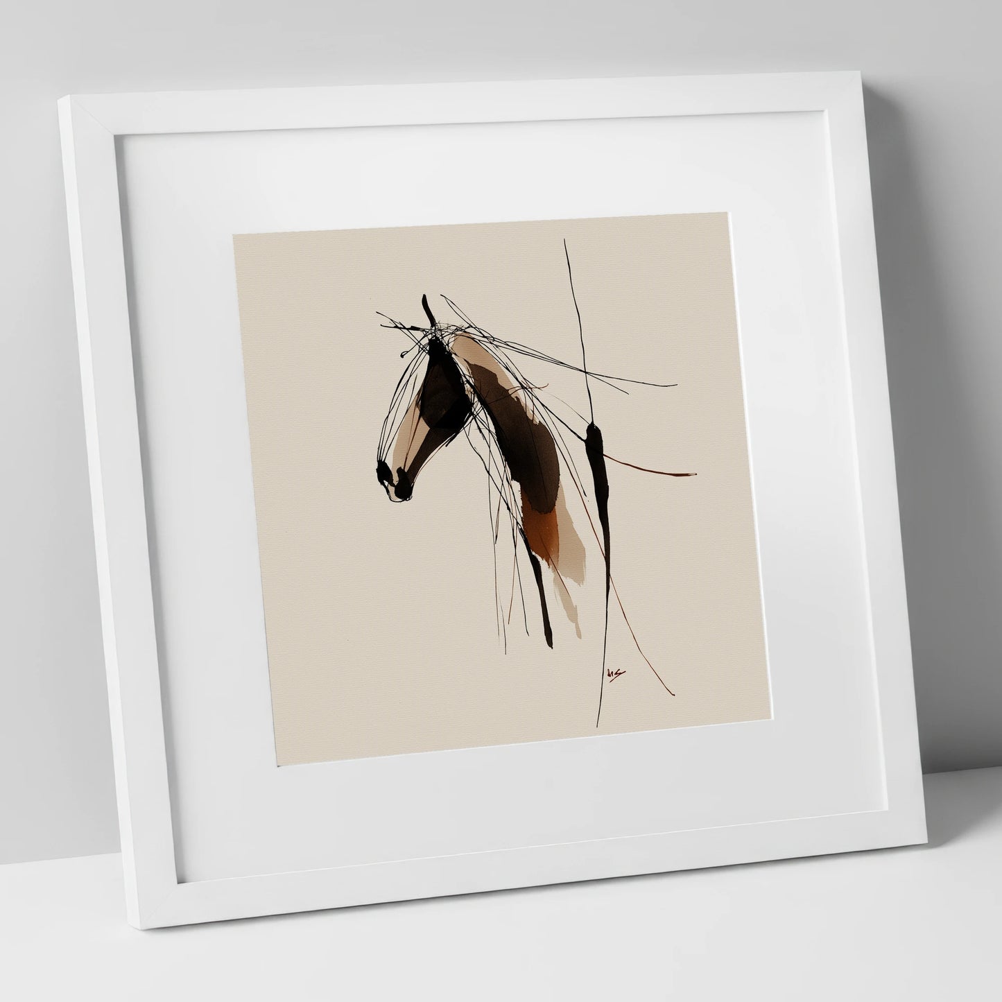 Fluid Grace horse portrait art print in white frame