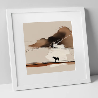 Distant Thunder horse landscape art print in white frame
