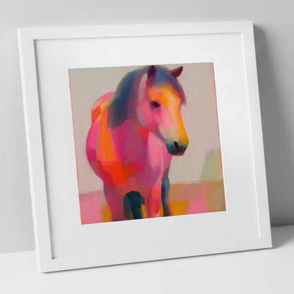 The Chromatic Pony horse breed art print in white frame