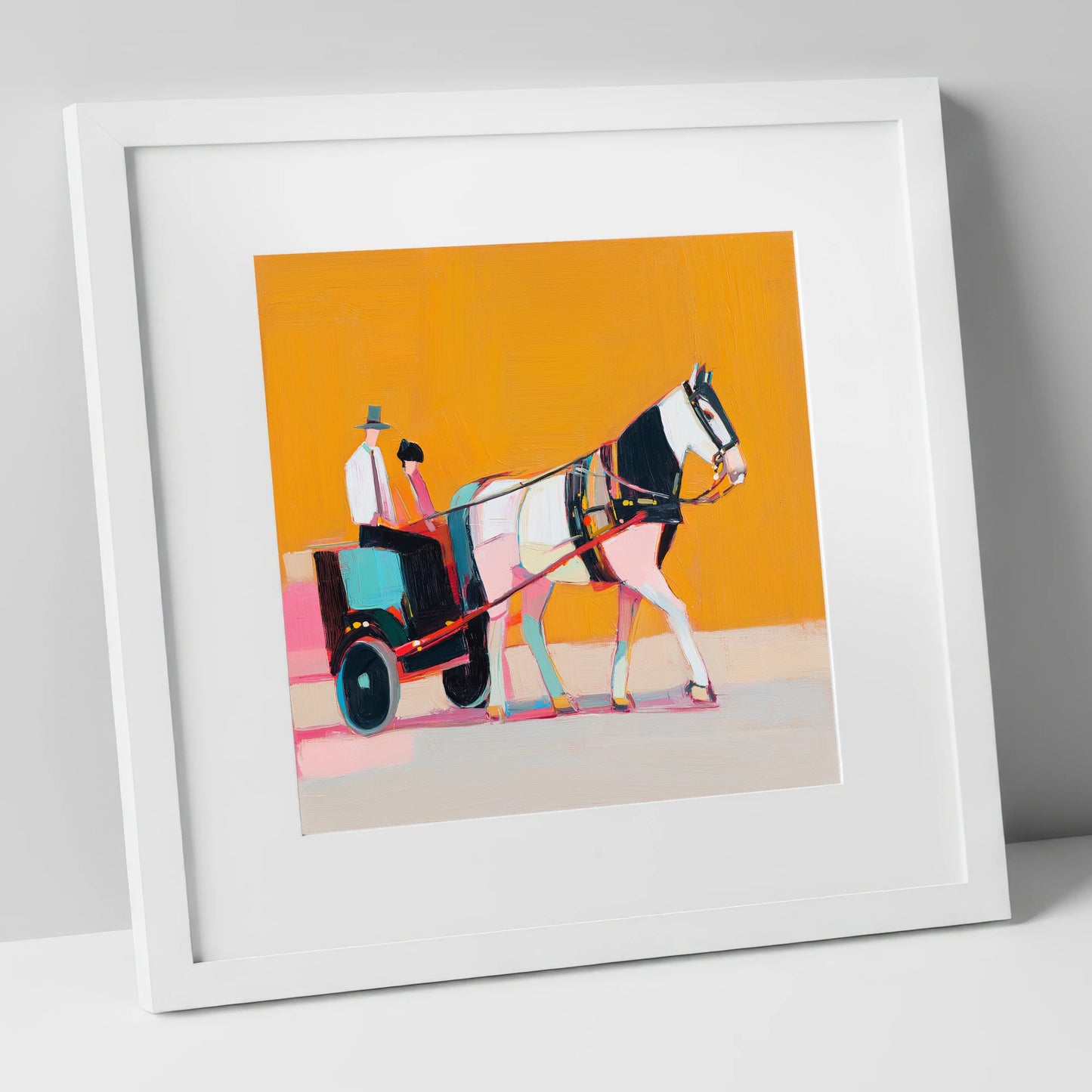 The Bright Turnout working horse art print in white frame