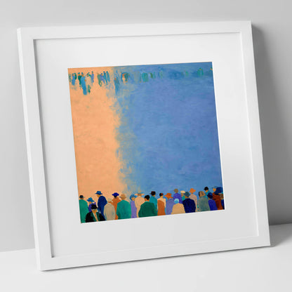 Waiting for the Field racing horse art print in white frame
