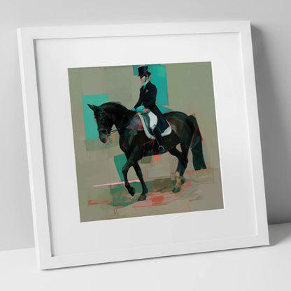 Contemporary Collection dressage horse art print in white frame