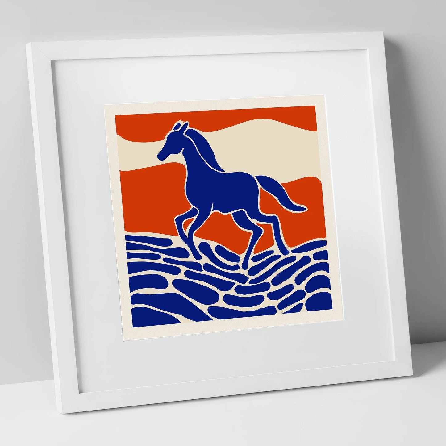 Cobalt Spirit Across the Plains wild horses art print in white frame