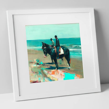 The Shoreline Hack horse landscape art print in white frame