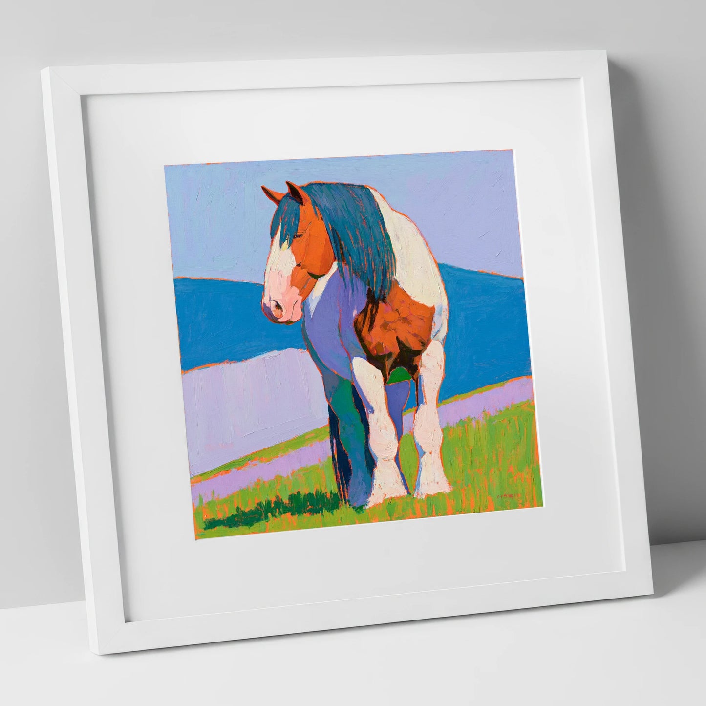 Vibrant Coloured Heavy Horse horse breed art print in white frame