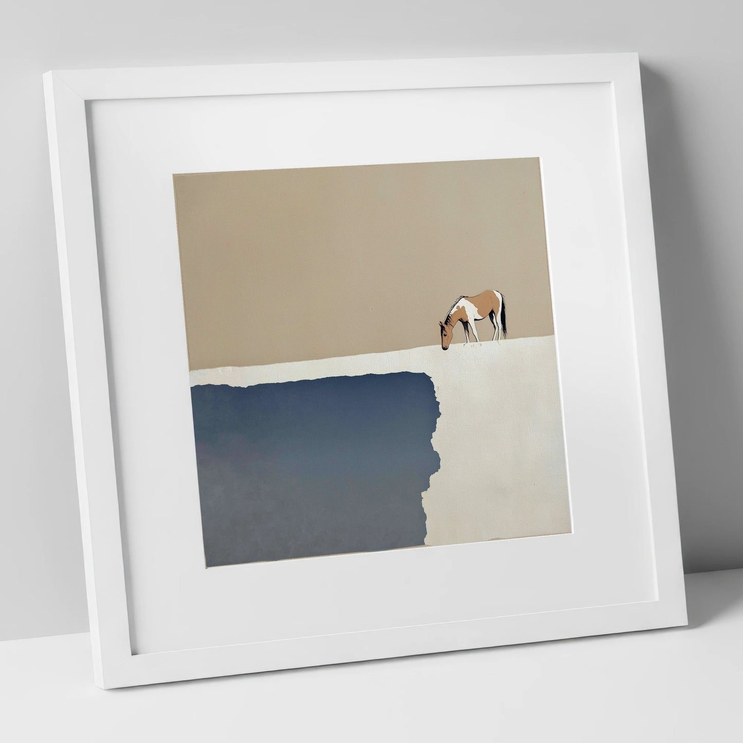 The Quiet Expanse horse landscape art print in white frame