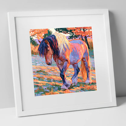 Vibrant Feathered Heavy Horse horse breed art print in white frame
