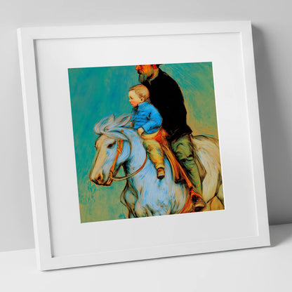 The Guiding Hand horse & rider art print in white frame