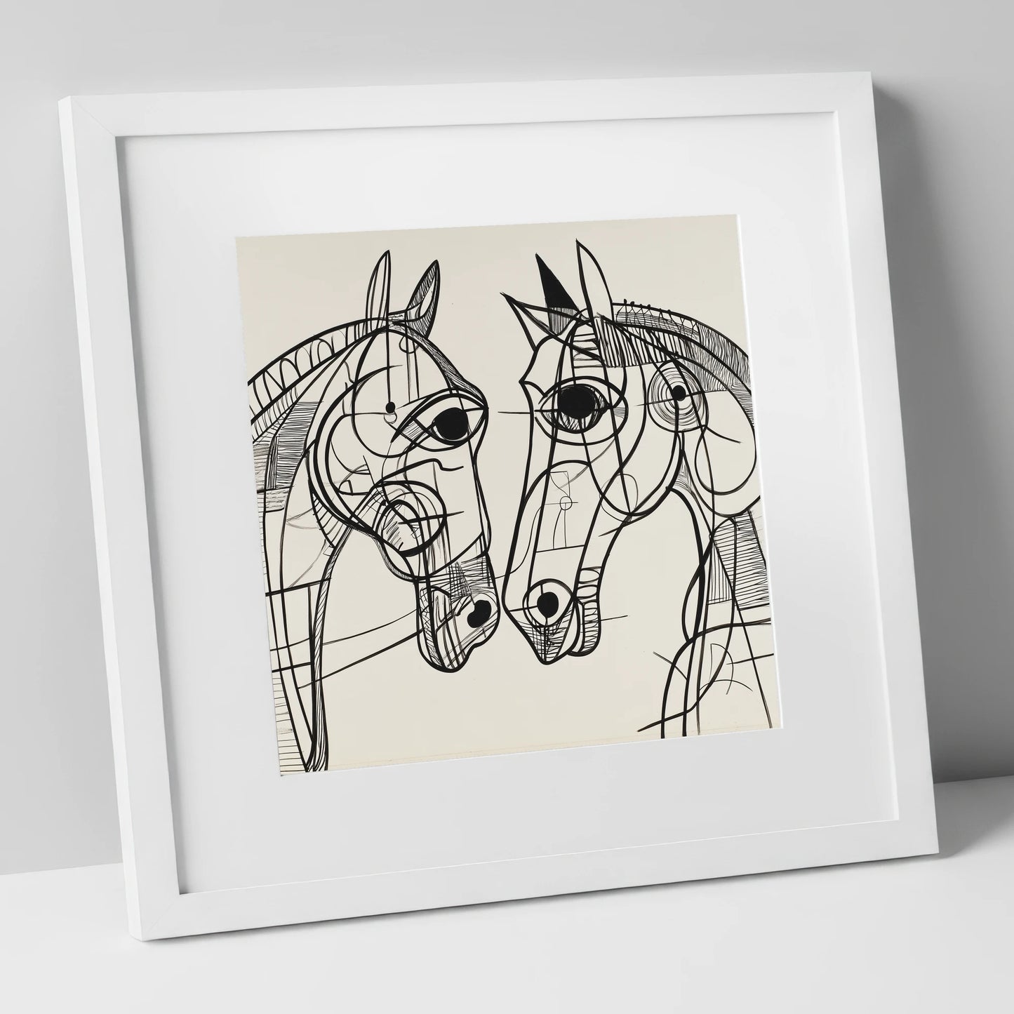 Structural Equine Bond horse portrait art print in white frame